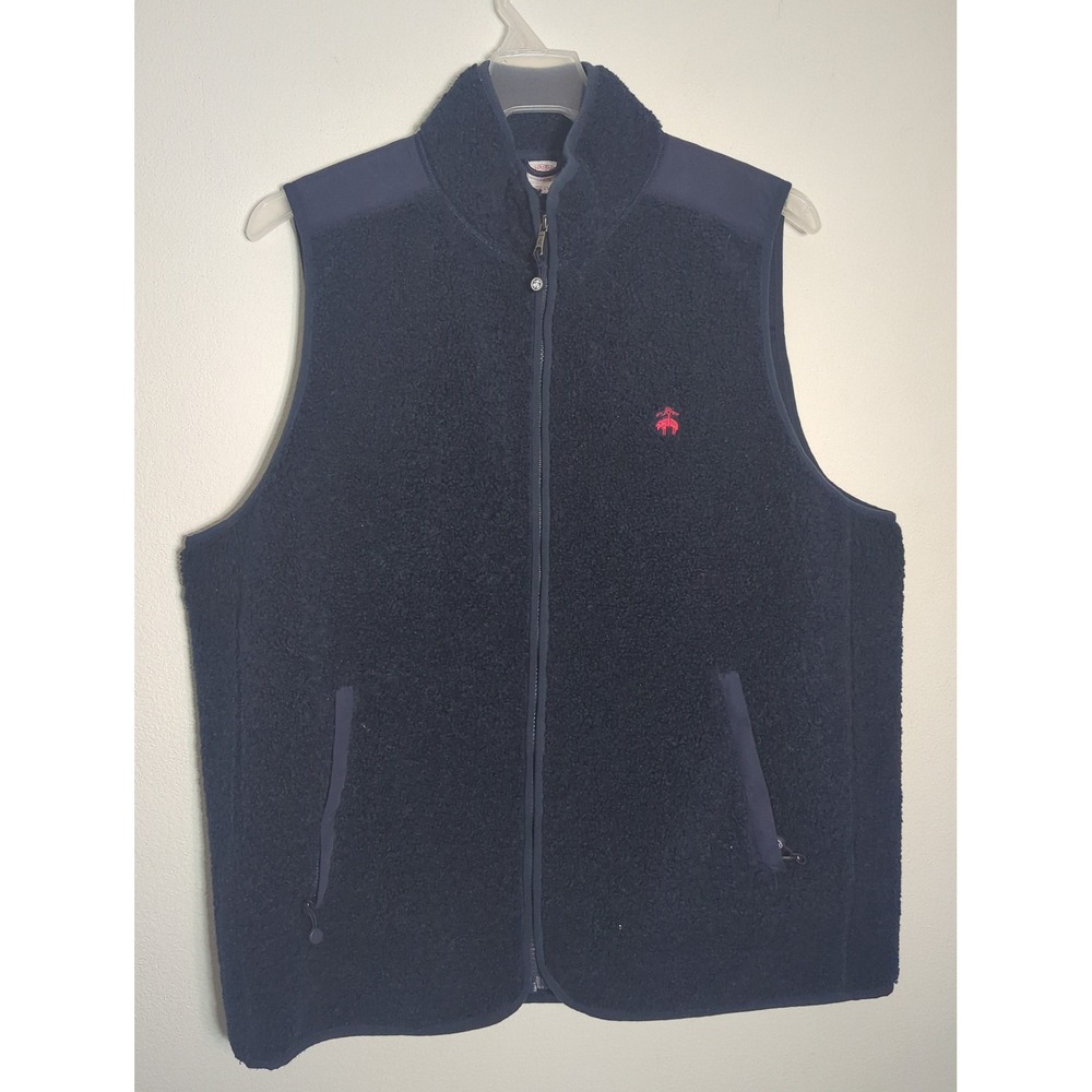 Brooks Brothers Mens XL Navy Blue Sherpa Fleece Full Zip Vest Gorpcore Winter